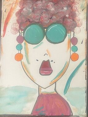 Abstract Portrait Wall Art in Maroon and Yellow. My original work. Only one.